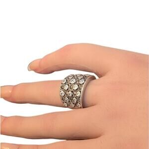 Vtg Sterling Silver 925 Marcasite Cubic Zirconia Wide Band Ring Size 7.5 10.14g